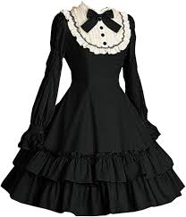 I-Youth Women Girls Black Gothic Lolita Dress Long Sleeves Multi Layers  Classic Goth Dress Halloween Cosplay Costumees